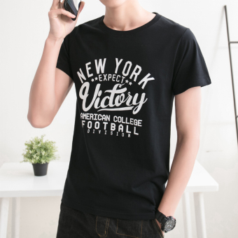 Gambar Pasang longgar leher bulat t shirt Musim Panas t shirt (Hitam New)