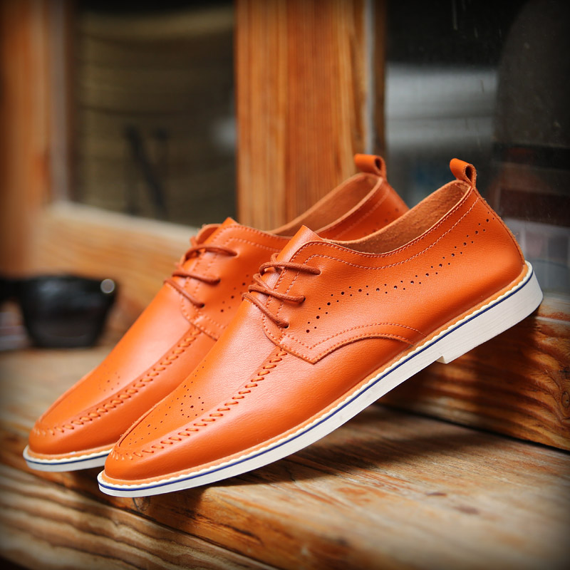 Peas pria bernapas sepatu kulit musim gugur sepatu pria (Oranye)