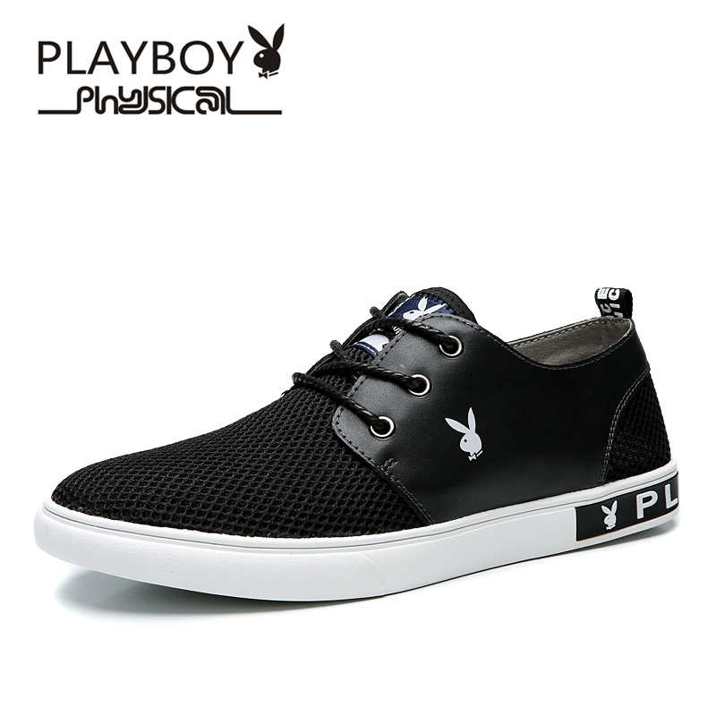 Flash Sale PLAYBOY Korea bernapas jala pria sepatu lari sepatu pria kasual sepatu sepatu (Hitam