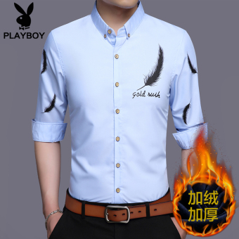 Bandingkan Simpan PLAYBOY Shishang ditambah beludru musim dingin tebal dicetak bunga kemeja lengan panjang baju kemeja