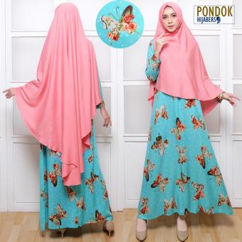 Gambar PondokHijabers Gamis Syari Bergo Jumbo Kupu Warna   Tosca