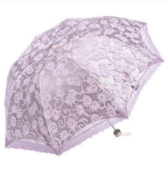 Gambar powercreat Compact Lace Wedding Parasol Folding Travel Sun UmbrellaUV Block (Purple)   intl