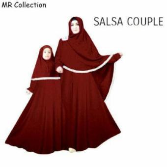 PROMOSI MURAH BAJU BUSANA MUSLIM GAMIS SALSA COUPLE MAROON IBU DAN ANAK PLUS HIJAB