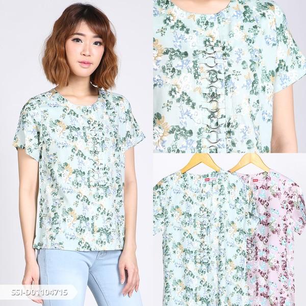 Provista Flowery Casual Blouse - Light Green