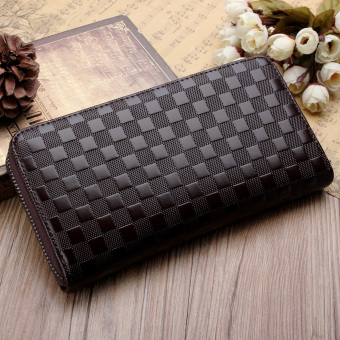 PU Leather Men Bifold Long Card Money Case Holder Wallet Purse Plaid Pattern Brown - intl ...