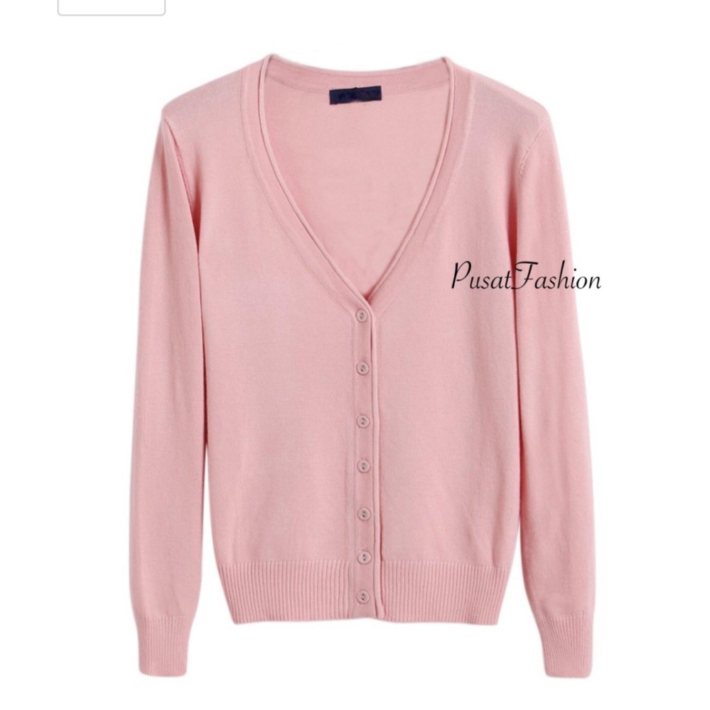 PusatFashion Cardigan Women Basic - Pink Muda