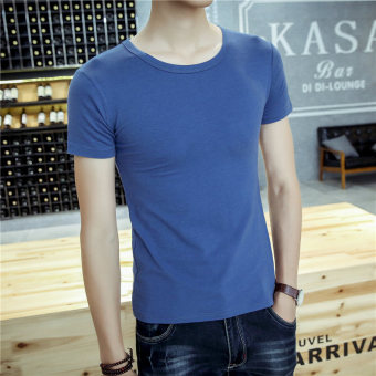 Gambar Putih musim panas pria Slim t shirt (Leher bulat biru tua)