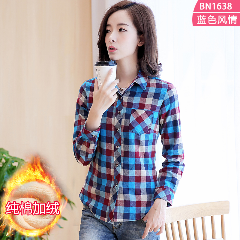 Flash Sale Qiudong Korea Fashion Style kapas perempuan kemeja lengan panjang yang hangat baju kemeja (