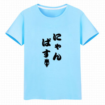 Gambar Raja Jepang katun santai sehari hari t shirt (Biru)