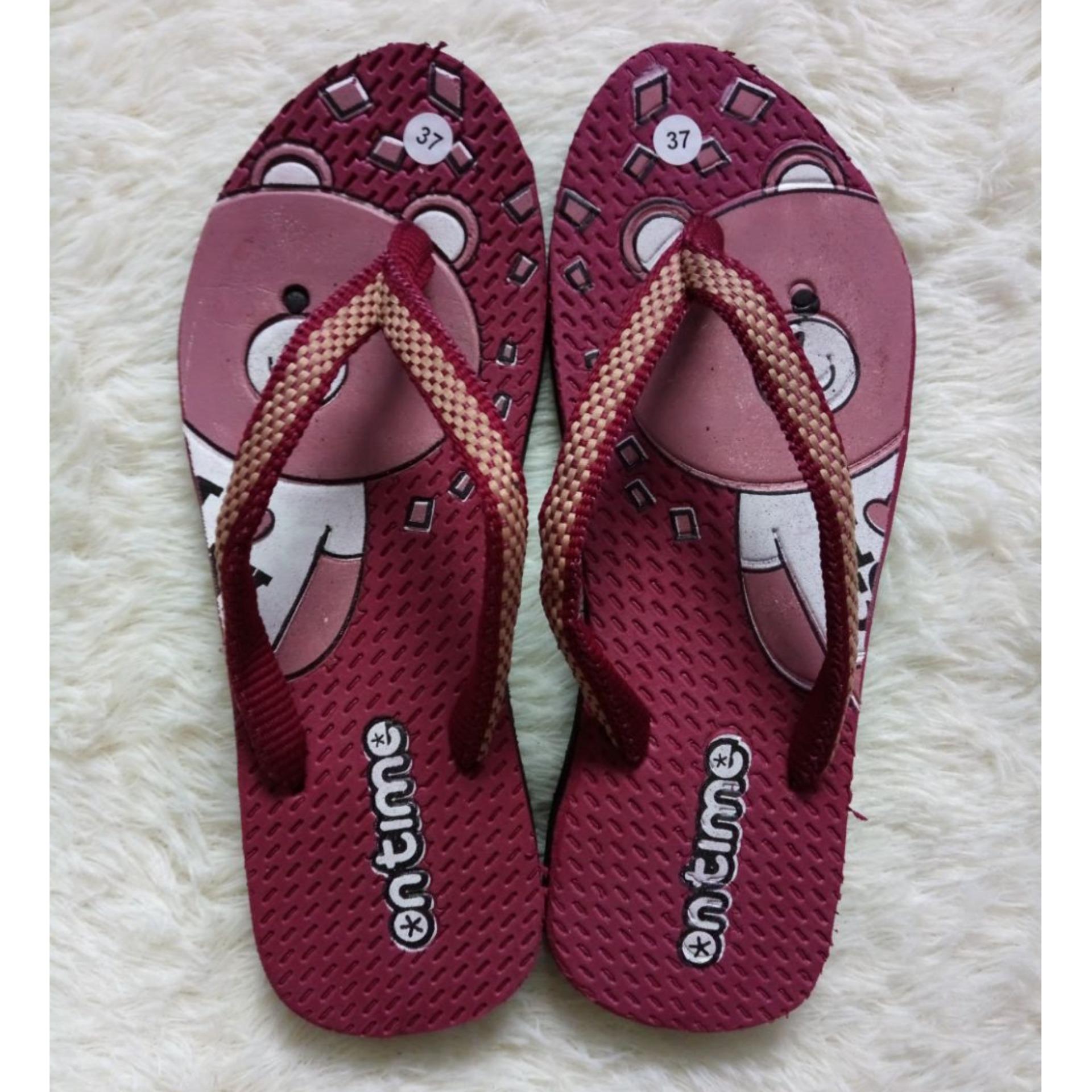 Sandal Jepit Wanita Motif Beruang Coklat Lucu