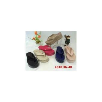 Gambar Sandal Sendal Wedges Jepit Wanita Cewe Karet Jelly 6 Cm Bara Hitam