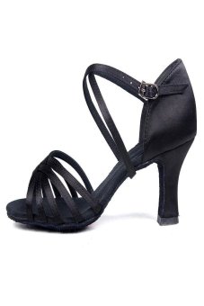 Gambar Seksi dan tampilan sepatu dansa ballroom latin salsa sepatu denganhak tinggi (hitam)