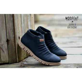 Gambar Sepatu Boots Murah Pria Slip On Original Moofeat Zipper Resleting Samping Sepatu Fashion Dan Touring   Black