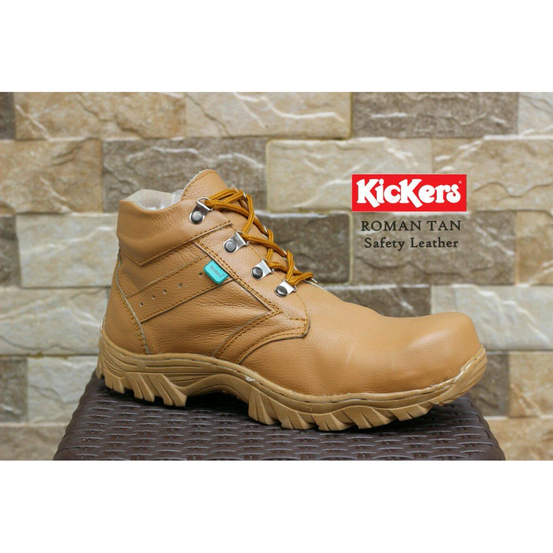DISKON Sepatu Boots Pria Kickers Safety Leather Ujung  Besi 
