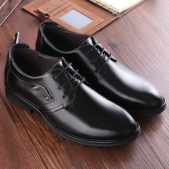 Sepatu Kulit Pria Bisnis Warna Hitam Tambah Tinggi Dalam Tembus Angin Bertali Ujung Lancip Inggris (201 Hitam) ...