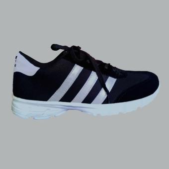 Gambar Sepatu Pria Kets Sneakers Hitam Garis Putih