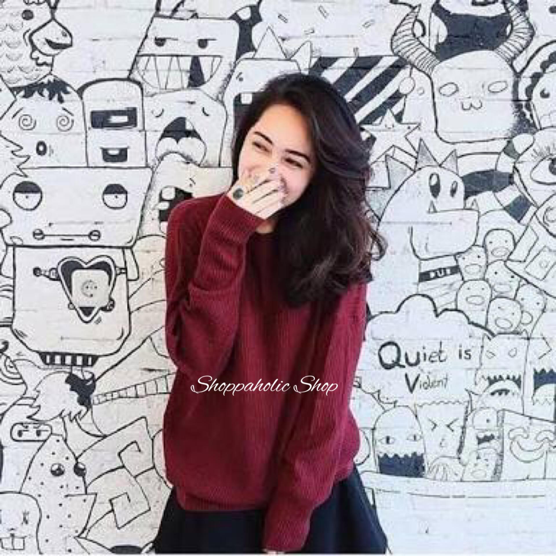 Shoppaholic Shop Sweater Wanita Jumbo Boxy - Maroon / Sweater Wanita / Baju Hangat / Baju Tebal / Sweater Panjang / Kaos Sweater / Baju Jumbo / Big Size