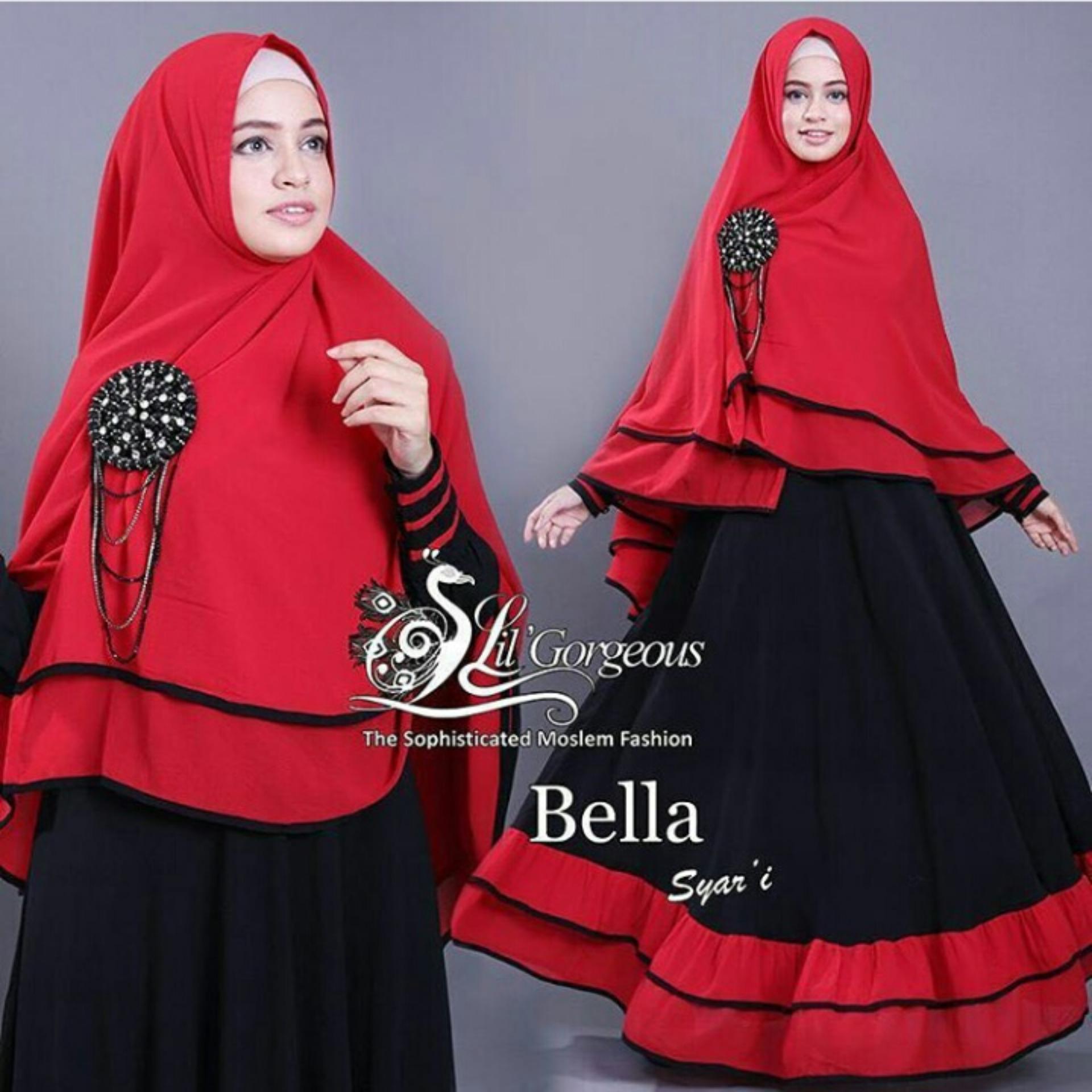 Snowshopkita Dress Muslimah Gamis Syari Bella - Merah Hitam