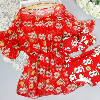 Pelacakan Harga Spa perpecahan gaya rok petinju baja prop berenang baju renang baju renang (Bunga merah perempuan) Perbandingan harga