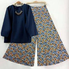 SR Collection Best Seller Set 2 in 1 Blouse Kulot Wanita Fitri - Navy Biru