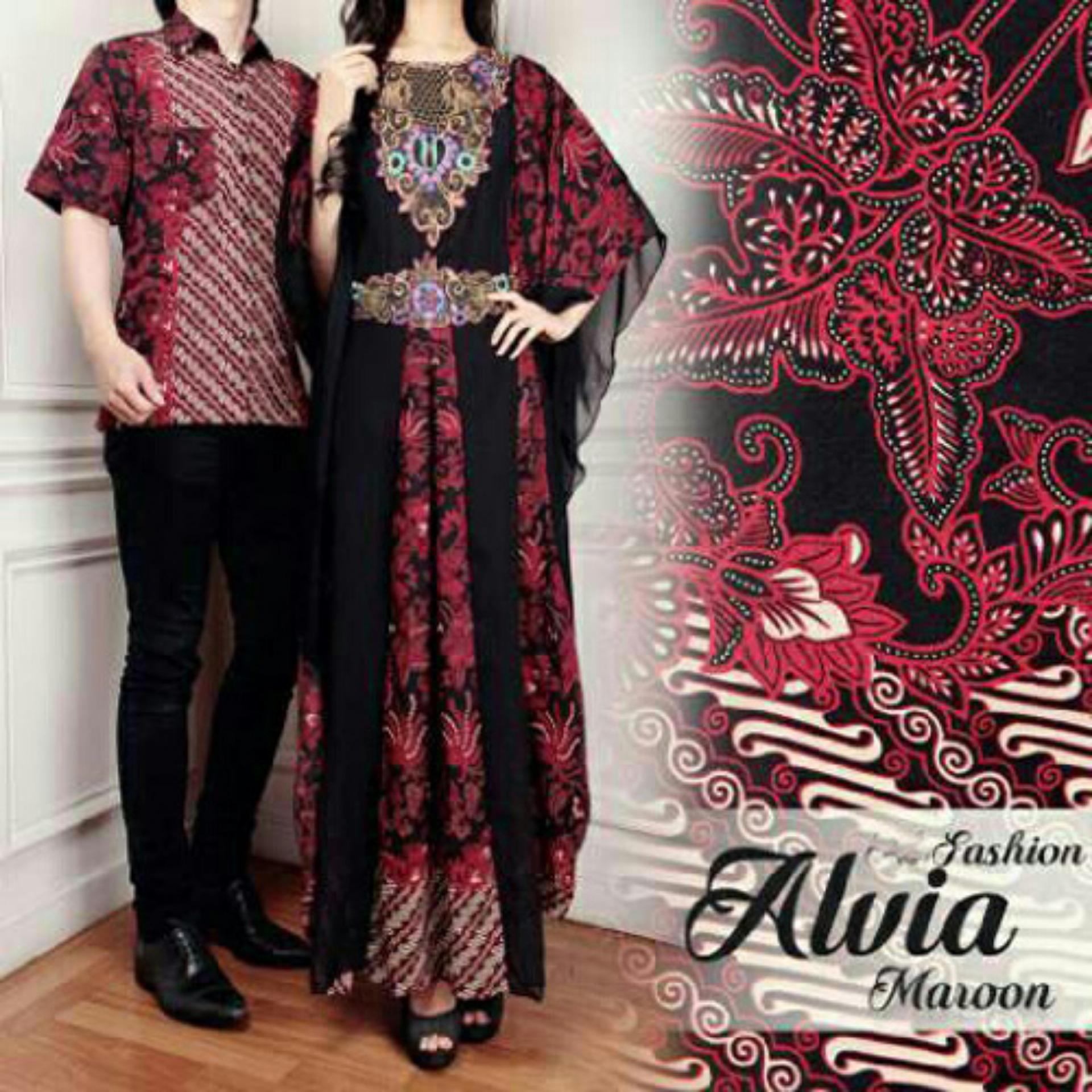 SR Collection Couple Batik Muslim Pria Wanita Alvianasyah - Maroon