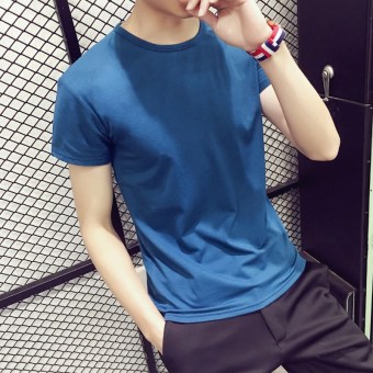 Gambar Student hooded Short sleeve Korean style bottoming shirt versatile short sleeved t shirt (Biru)