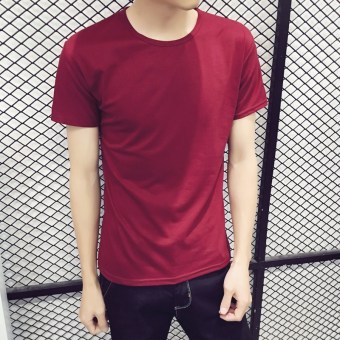 Gambar Student hooded Short sleeve Korean style bottoming shirt versatile short sleeved t shirt (Merah anggur)