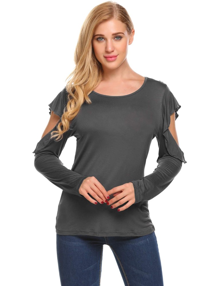 Supercart Kasual O Leher Ruffles Dingin Bahu Lengan Panjang Solid Blus Atasan (Hitam)-International Supercart Kasual O Leher Ruffles Dingin Bahu Lengan Panjang Solid Blus Atasan (Hitam)-International