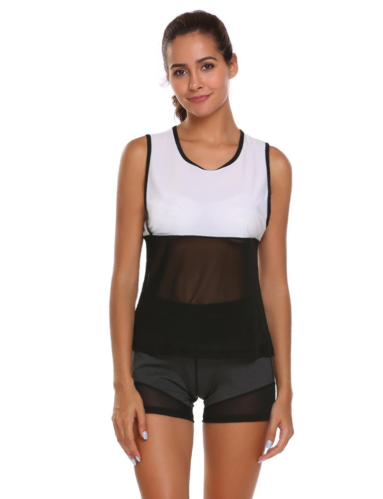 Supercart Tak Berlengan Patchwork Tanktop Tipis Olahraga Yoga Atasan Kasual (Putih)-Intl