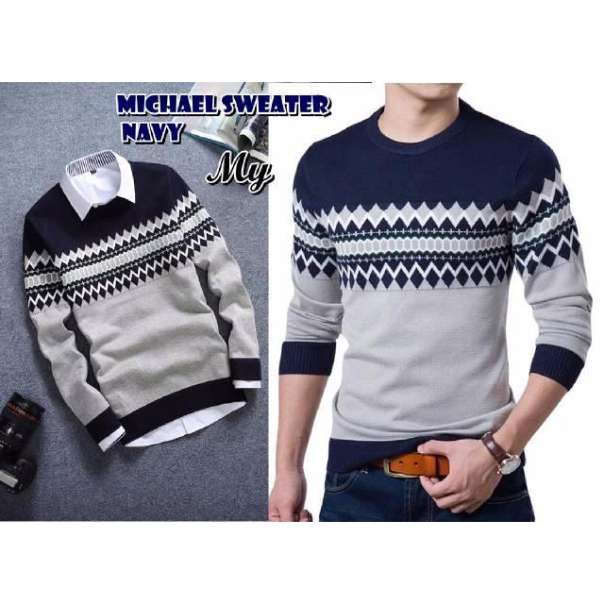 sweater rajut MICHAEL NAVY rajut tribal