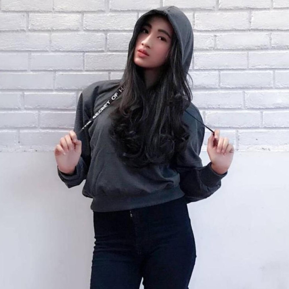 Sweater wanita -  Sweater Croope Tali Tulis - Baby Terry - Hitam