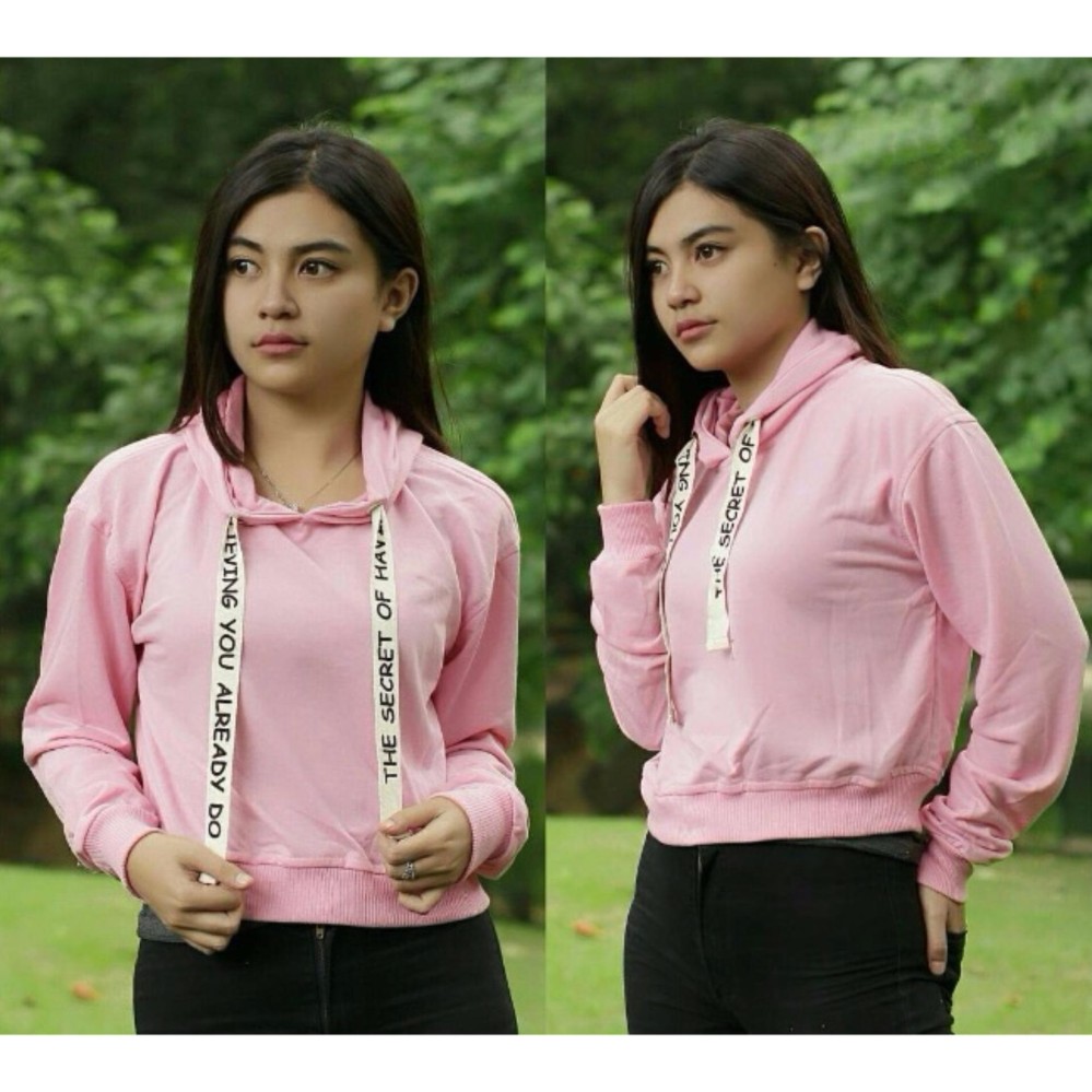 Sweater wanita -  Sweater Croope Tali Tulis - Baby Terry - Hitam