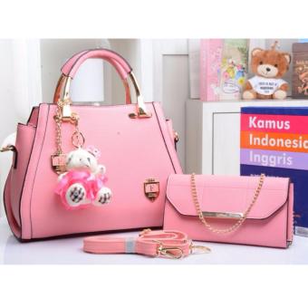 Tas Branded Wanita - Korean High Style With Wallet Eksklusif - PINK