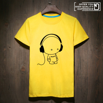 Gambar Tide kepribadian merek baru pria lengan pendek t shirt (Kuning penjahat musik caj)