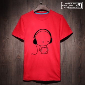 Gambar Tide kepribadian merek baru pria lengan pendek t shirt (Merah penjahat musik caj)