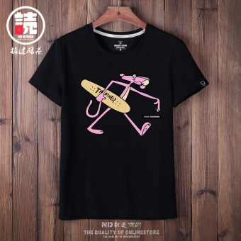 Gambar Tide merek baru Slim versi Korea dari t shirt (Hitam Pink Panther CSI)