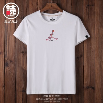 Gambar Tide merek baru Slim versi Korea dari t shirt (Putih macan tutul merah muda CSF)