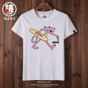 Gambar Tide merek baru Slim versi Korea dari t shirt (Putih Pink Panther skateboard CSI)