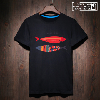 Gambar Tide merek HIPHOP yard besar huruf cetak kapas lengan pendek t shirt pria lengan pendek t shirt (Hitam ikan merah HGE)