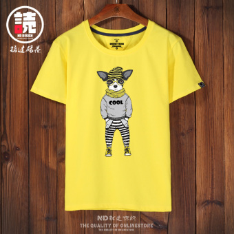 Gambar Tide merek Jepang musim panas laki laki lengan pendek t shirt (Kuning Cool anjing CKI)