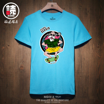 Gambar Tide Merek Jepang Pria Katun Leher Bulat T shirt (Langit biru skateboard penyu peri CSE) (Langit biru skateboard penyu peri CSE)