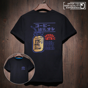 Gambar Tide merek Jepang punk angin lengan pendek kaca botol t shirt (Hitam susu kental hijau Cir)