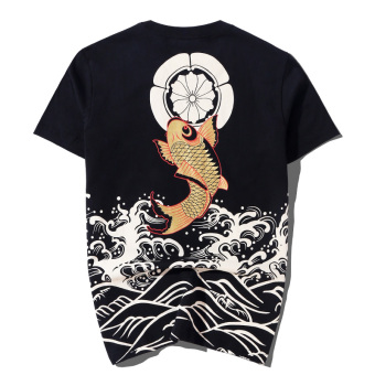 Gambar Tide merek katun Jepang musim panas ikan mas t shirt (Hitam)