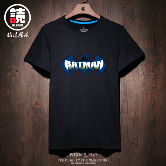 Gambar Tide merek katun leher bulat untuk pria dan wanita mahasiswa bottoming kemeja t shirt (Hitam Batman ECU)