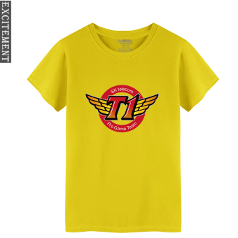 Gambar Tide merek SKT1 kasual anak laki laki lengan pendek t shirt jersey tim (Kuning)