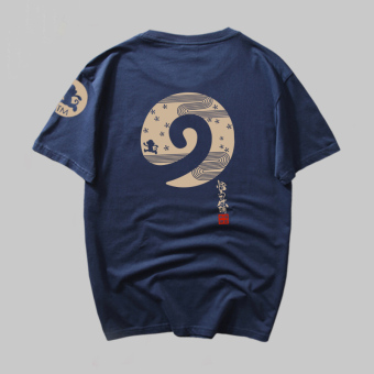 Gambar Tide merek Wukong lengan pendek t shirt (Biru tua warna Wukong spiral)