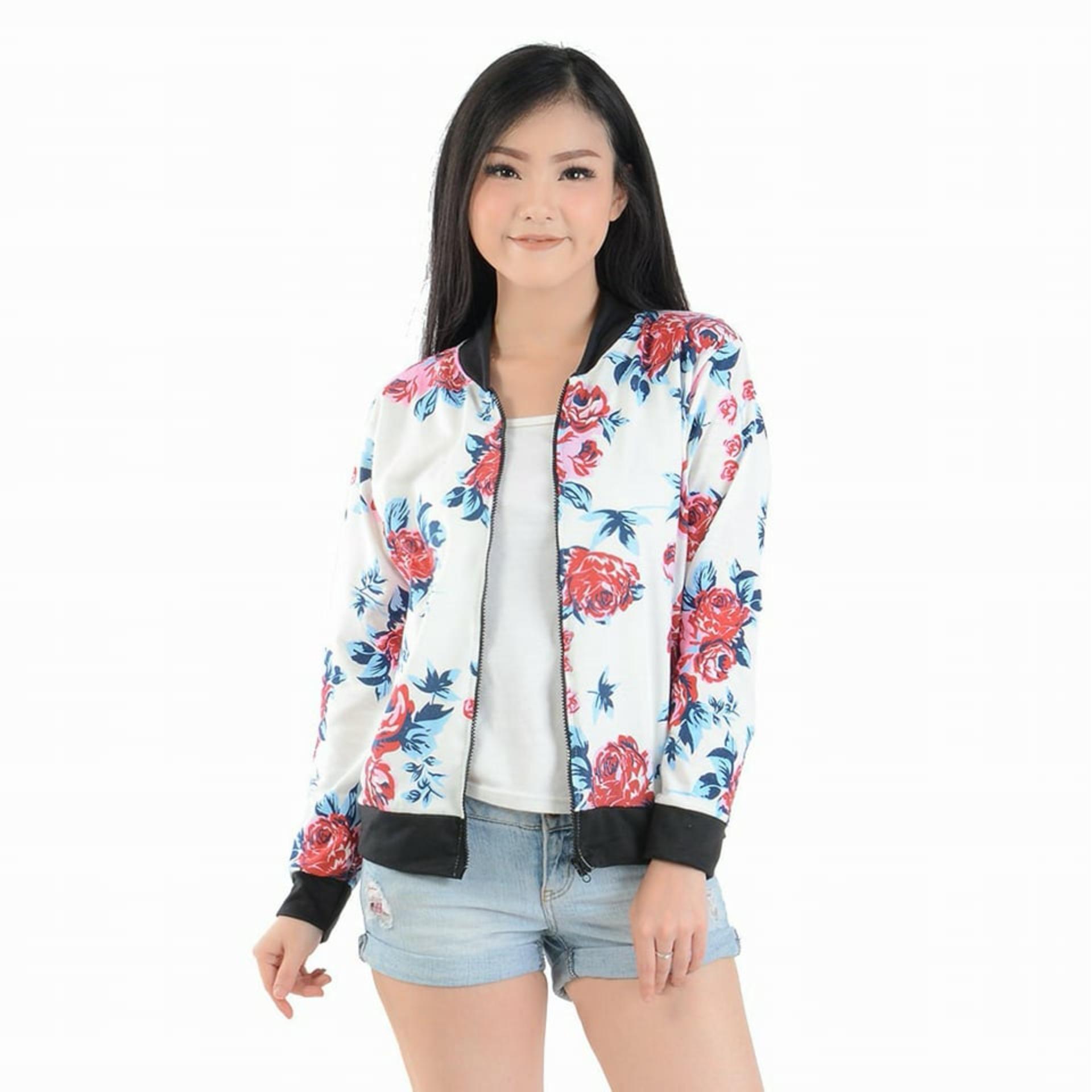 tokolobo jaket bomber wanita bunga putih zipper flow tokolobo jaket bomber wanita bunga putih zipper flow