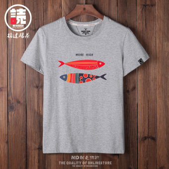 Gambar Tren baru merokok dicetak t shirt (Abu abu redfish HGE)