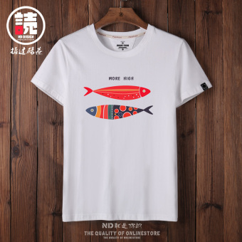 Gambar Tren baru merokok dicetak t shirt (Putih redfish HGE)