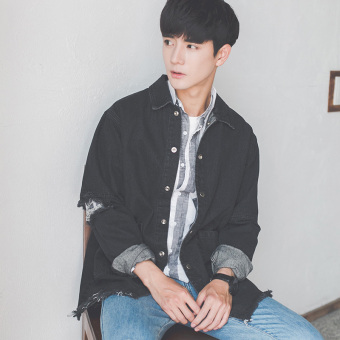 Tren denim Musim Semi dan Musim Gugur Hari jaket (Hitam)